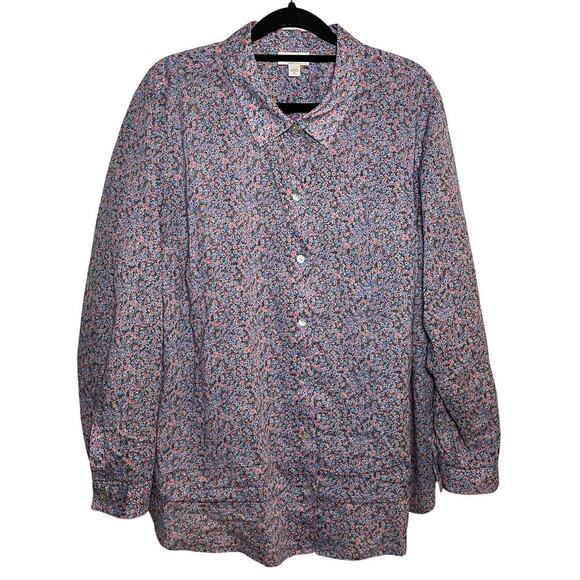 J Jill Spring Floral Button Up Purple Pink Size XL Cotton Long Sleeve Easter - Picture 2 of 9